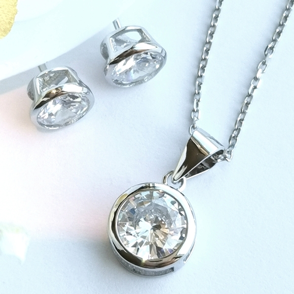 NWT sterling silver cz necklace earring set - Picture 2 of 6